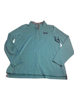 L.L. Bean women’s L Soft Cotton Rugby Henley  Long Sleeve Blue/green 501541